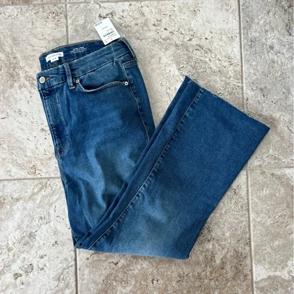 Good American NWT Soft Tech Good Legs Raw Hem Crop Mini Bootcut Jeans, 14-18+ - Picture 11 of 11